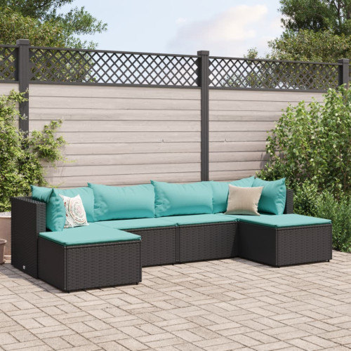 vidaXL Loungegrupp med dynor 6 delar svart konstrotting