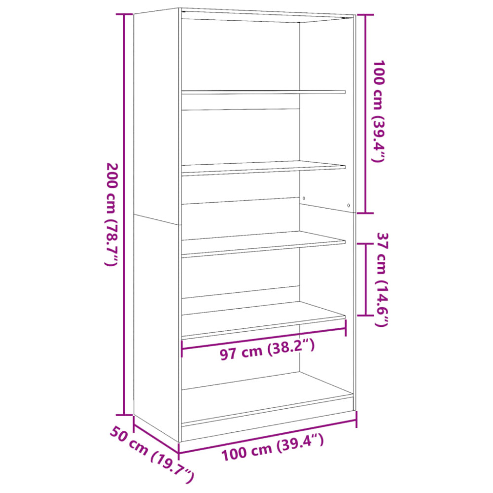Produktbild för Garderob ek 100x50x200 cm konstruerat trä