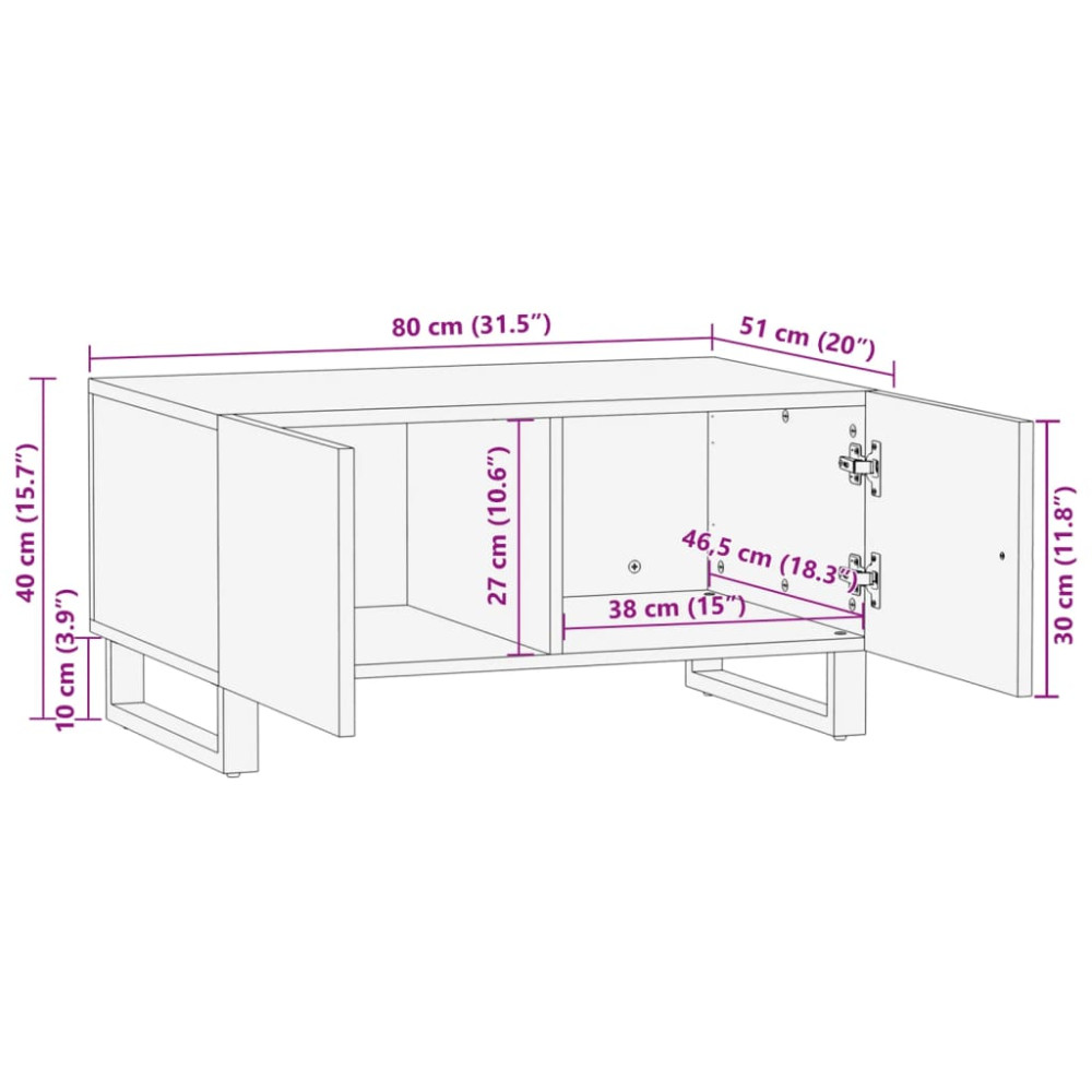 Produktbild för Soffbord vit 80x51x40 cm massivt mangoträ