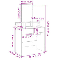 Produktbild för Sminkbord med spegel sonoma-ek 80x41x144,5 cm