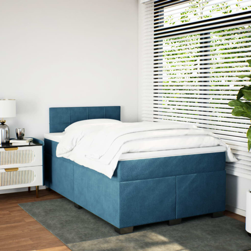 Produktbild för Ramsäng med madrass mörkblå 120x190 cm sammet