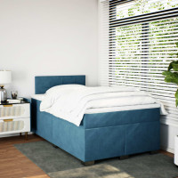 Produktbild för Ramsäng med madrass mörkblå 120x190 cm sammet