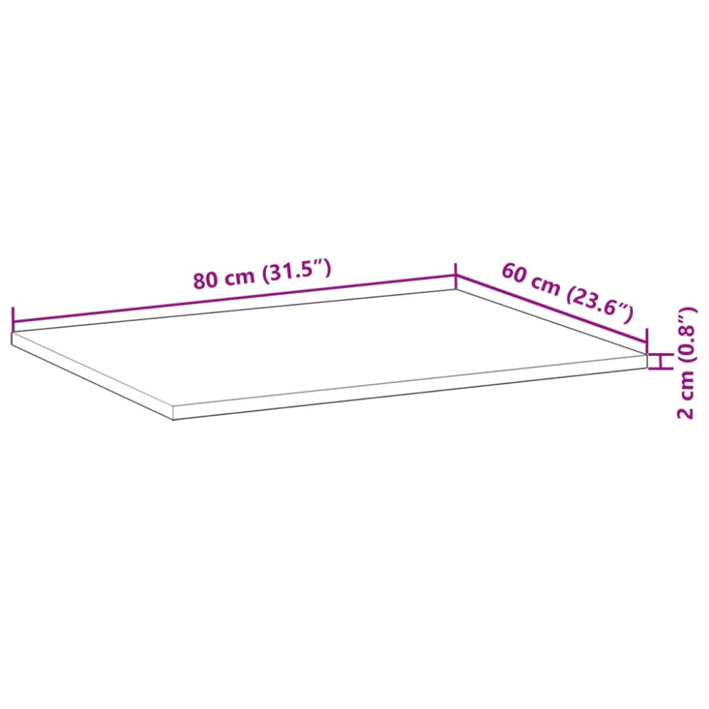 Produktbild för Bordsskiva rektangulär 80x60x2 cm massivt akaciaträ