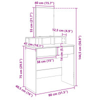 Produktbild för Sminkbord med spegel vit 80x41x144,5 cm