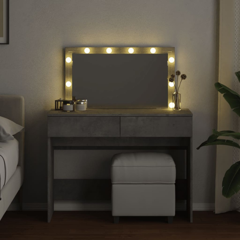 Produktbild för Sminkbord med LED betonggrå 100x40x120 cm