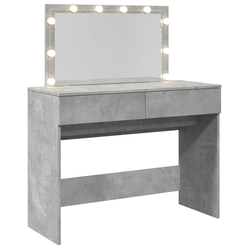 Produktbild för Sminkbord med LED betonggrå 100x40x120 cm