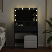 Produktbild för Sminkbord med LED svart 80x41x134,5 cm