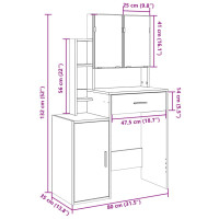 Produktbild för Sminkbord med skåp betonggrå 80x35x132 cm