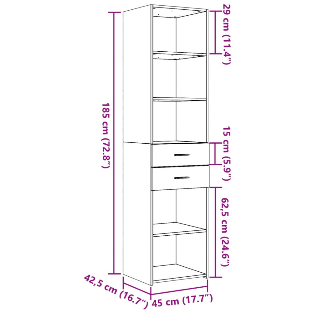 Produktbild för Högskåp sonoma-ek 45x42,5x185 cm konstruerat trä