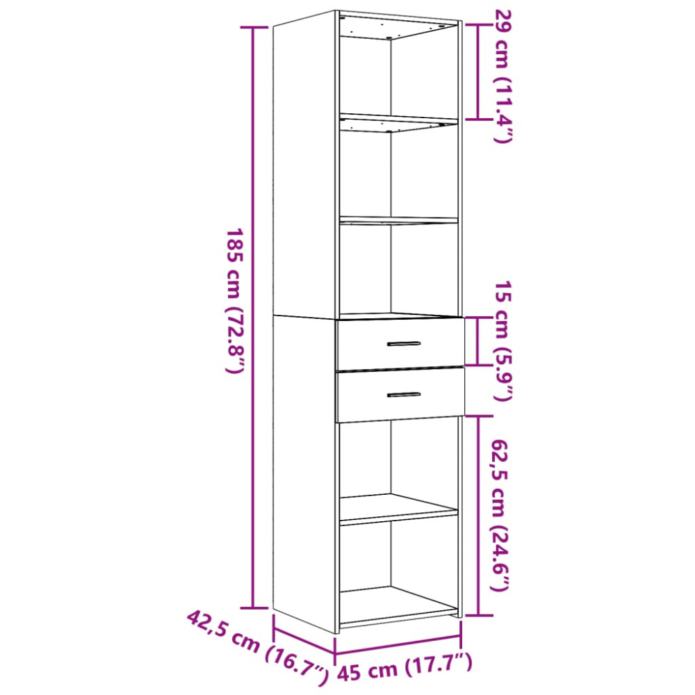 Produktbild för Högskåp rökfärgad ek 45x42,5x185 cm konstruerat trä