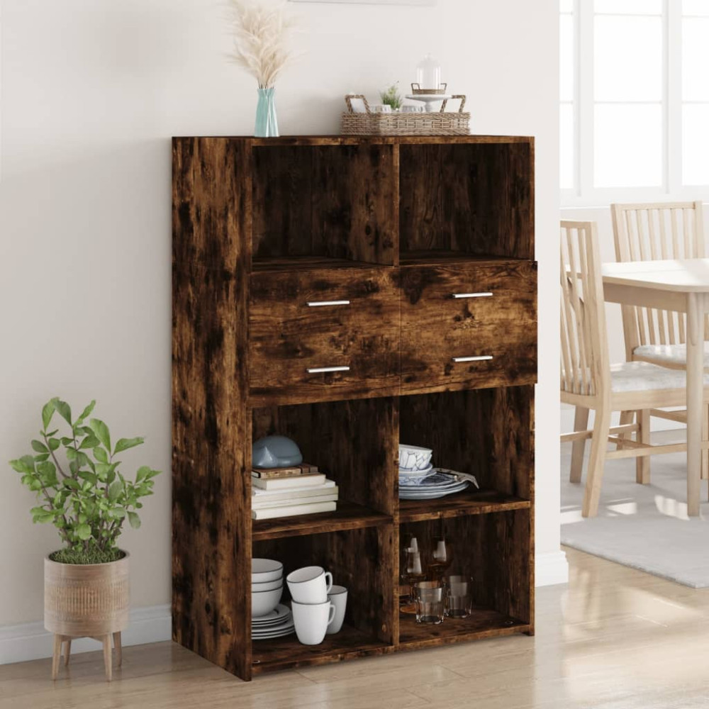 Produktbild för Högskåp rökfärgad ek 80x42,5x124 cm konstruerat trä
