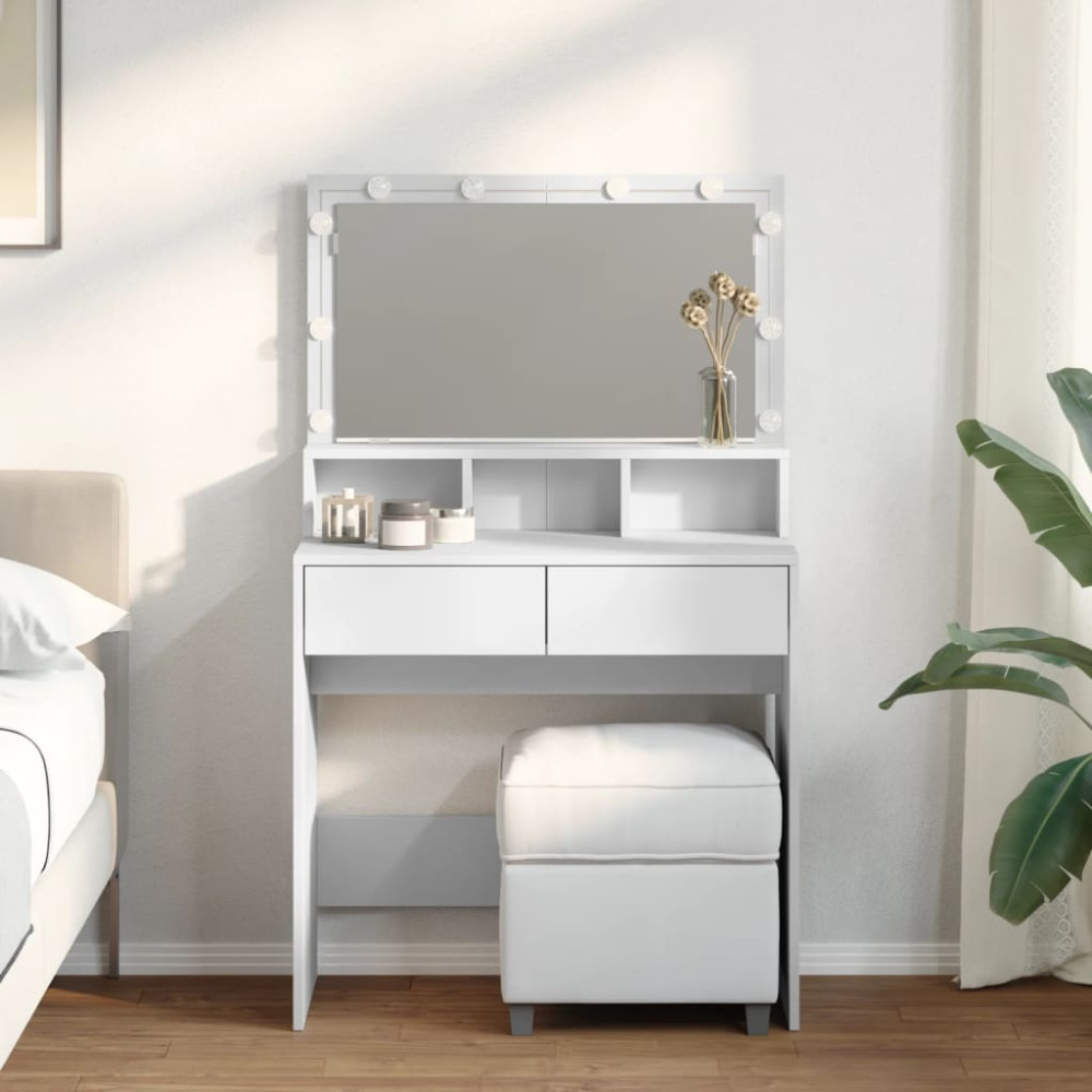 Produktbild för Sminkbord med LED vit 80x41x134,5 cm
