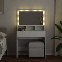 Produktbild för Sminkbord med LED vit 80x41x134,5 cm