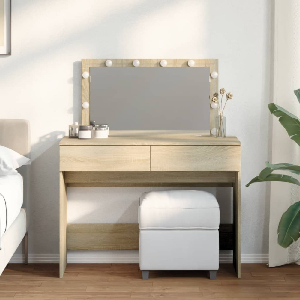 Produktbild för Sminkbord med LED sonoma-ek 100x40x120 cm