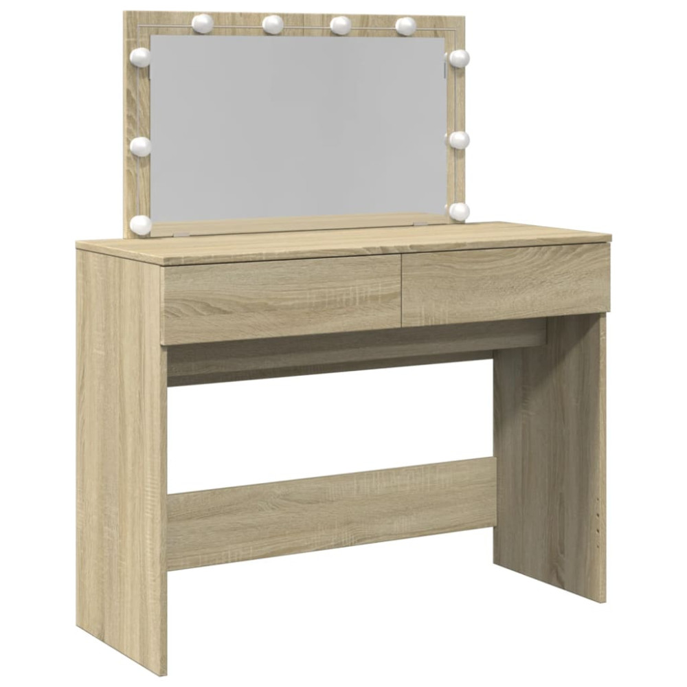 Produktbild för Sminkbord med LED sonoma-ek 100x40x120 cm