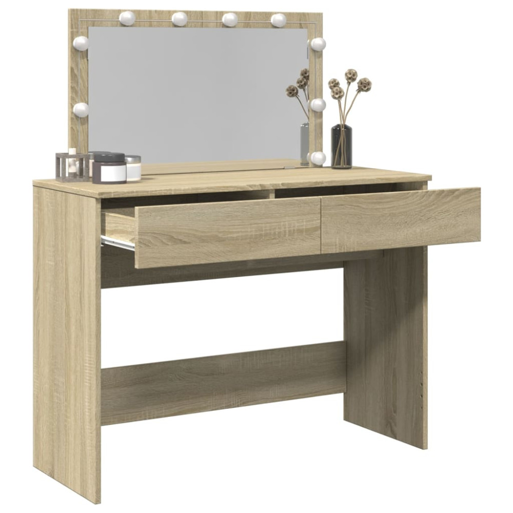 Produktbild för Sminkbord med LED sonoma-ek 100x40x120 cm
