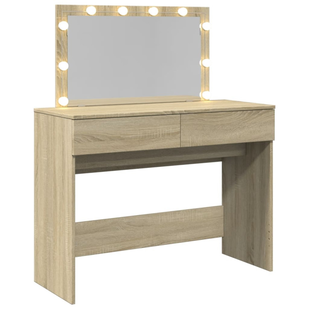 Produktbild för Sminkbord med LED sonoma-ek 100x40x120 cm