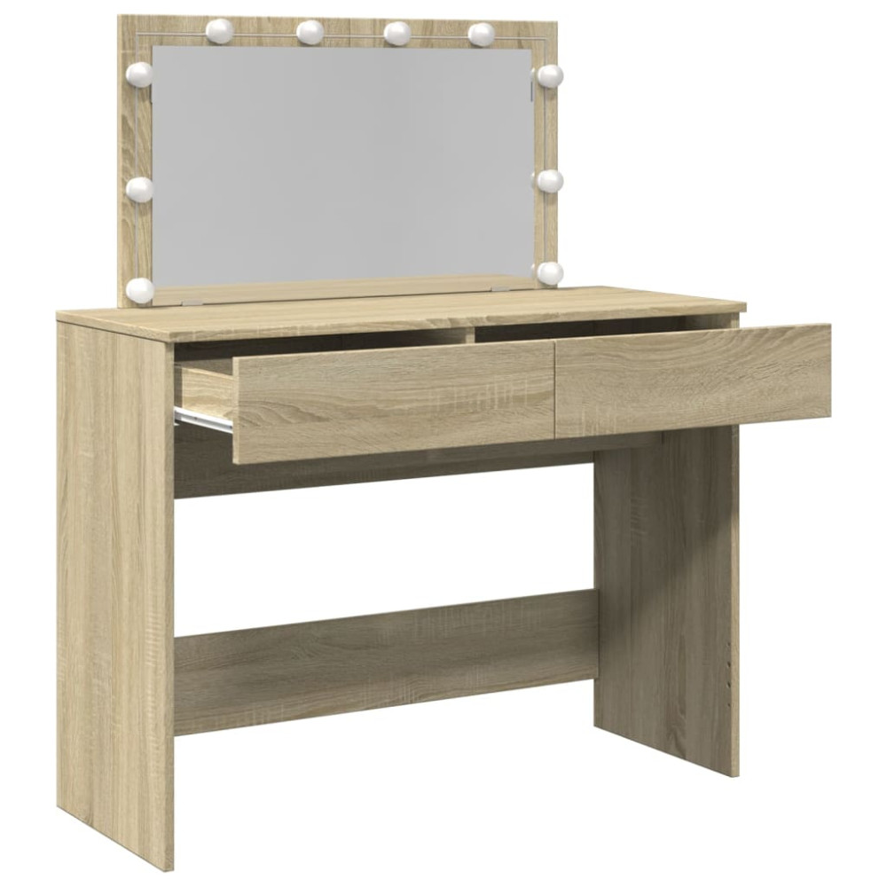 Produktbild för Sminkbord med LED sonoma-ek 100x40x120 cm