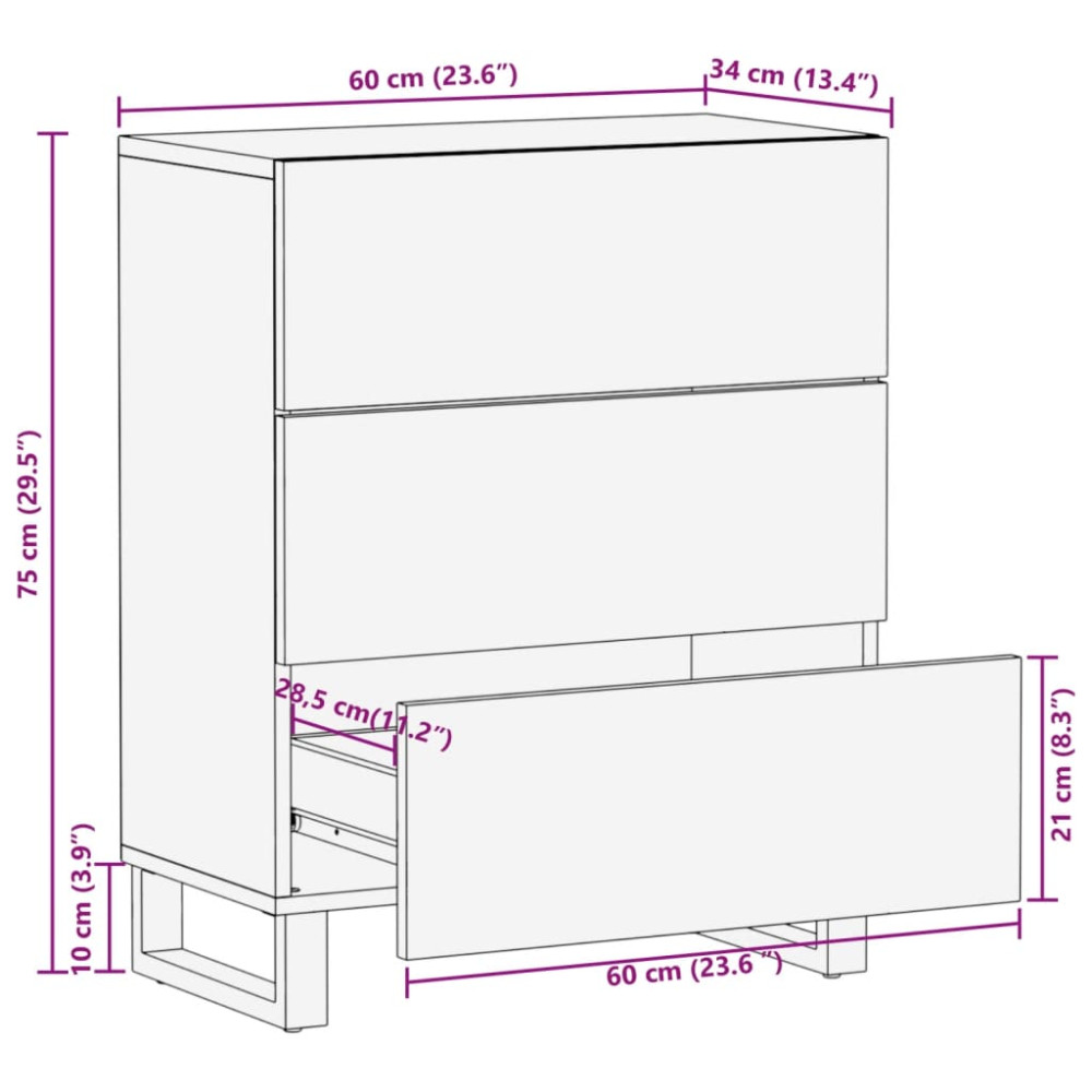 Produktbild för Skänk vit 60x34x75 cm massiv mangoträ