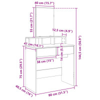 Produktbild för Sminkbord med spegel rökfärgad ek 80x41x144,5 cm