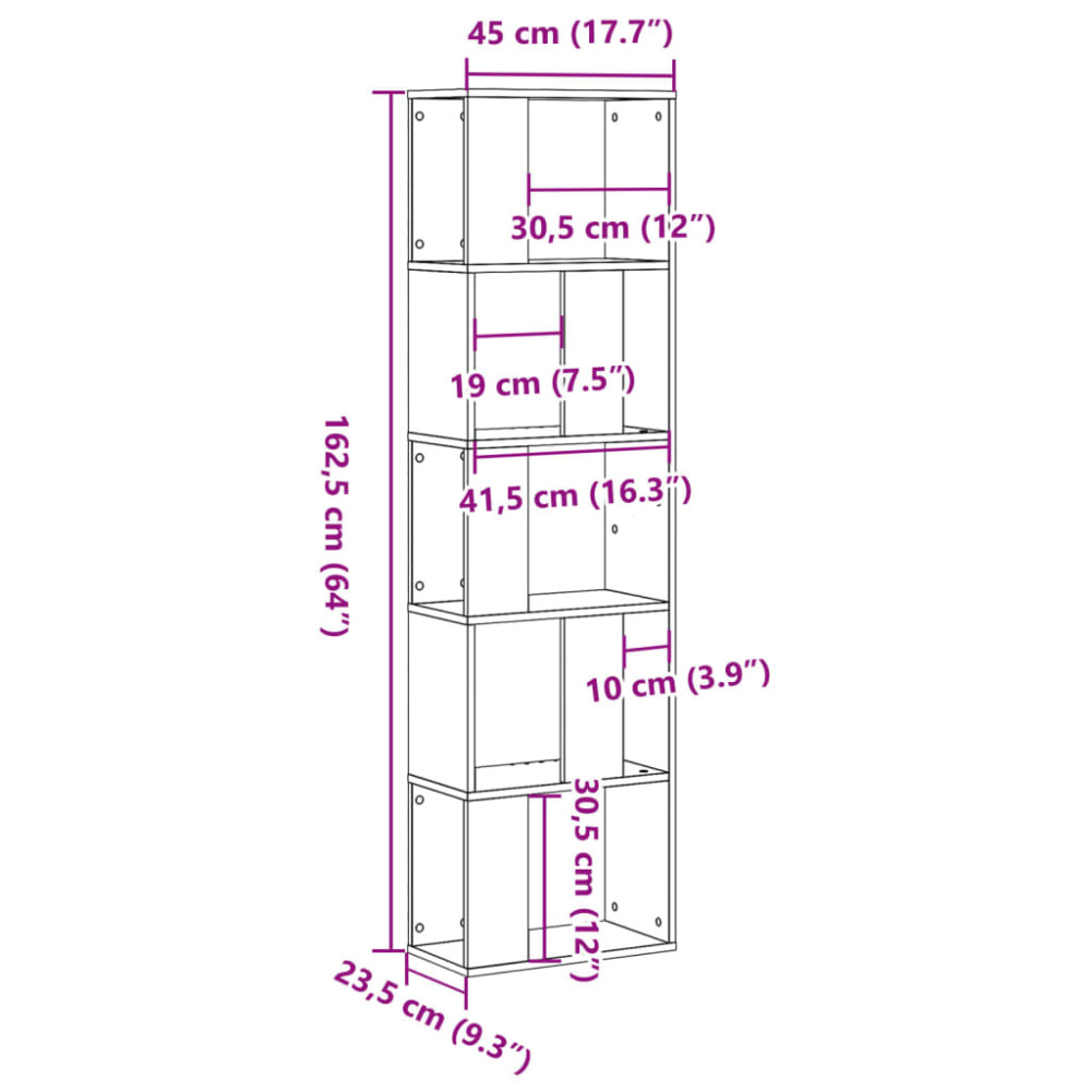 Produktbild för Bokhylla 5 hyllplan vit 45x23,5x162,5 cm konstruerat trä