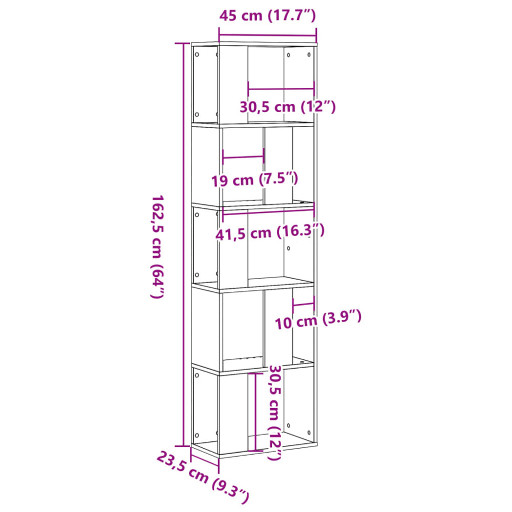 Produktbild för Bokhylla 5 hyllplan brun ek 45x23,5x162,5 cm konstruerat trä