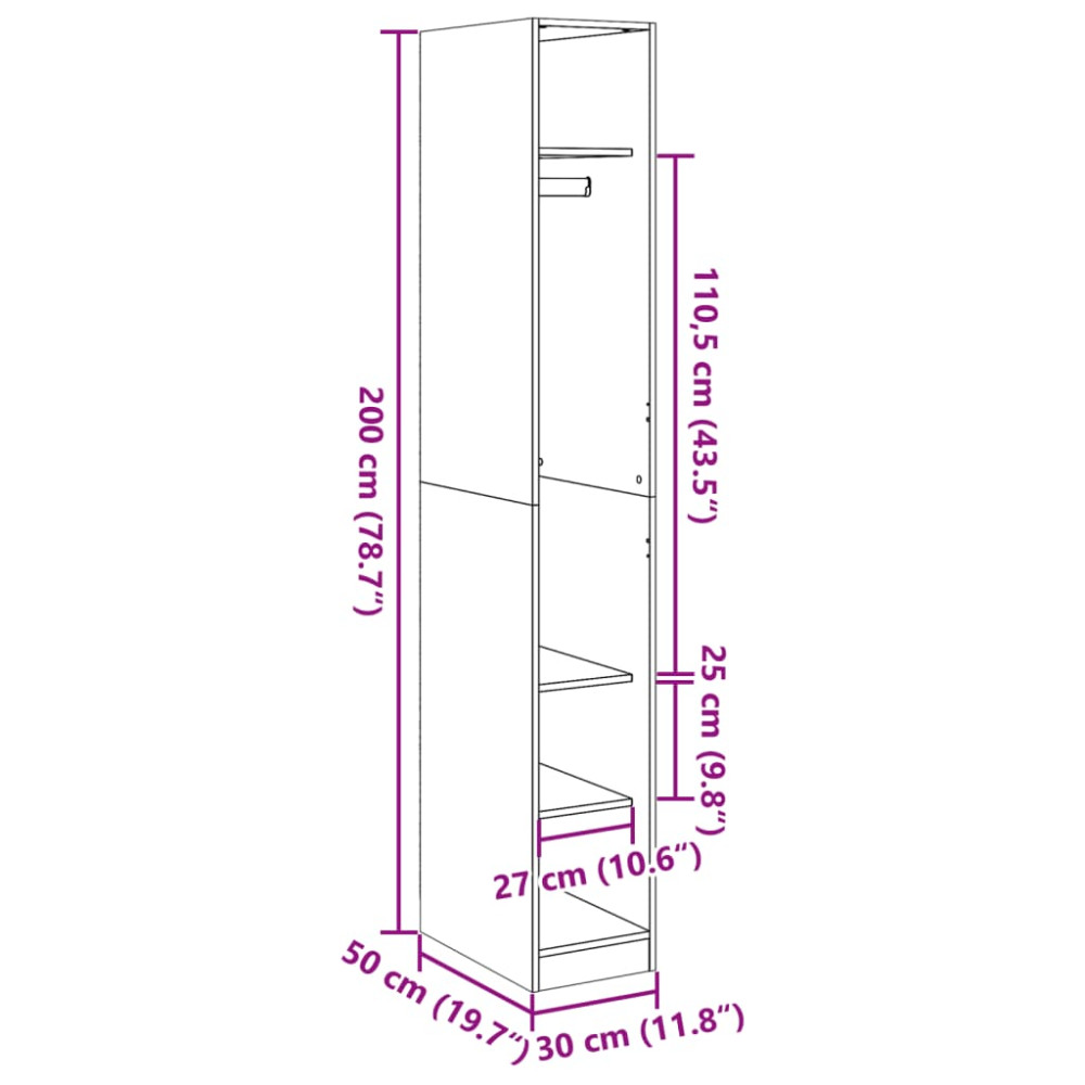 Produktbild för Garderob vit 30x50x200 cm konstruerat trä