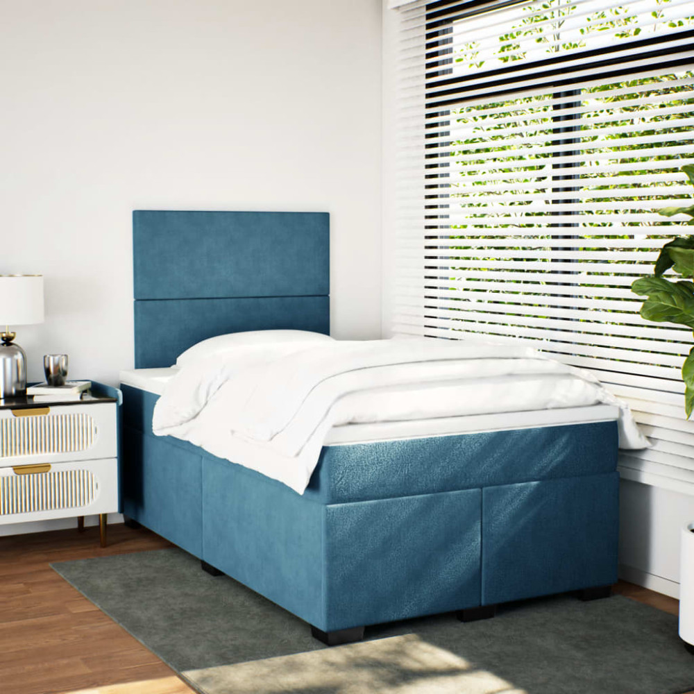 Produktbild för Ramsäng med madrass blå 120x200 cm sammet