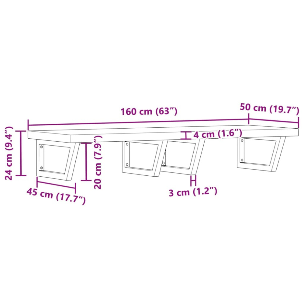 Produktbild för Väggmonterad handfatshylla stål och massivt akaciaträ