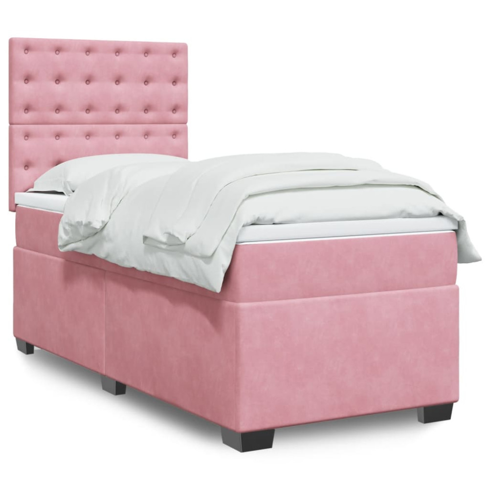 Produktbild för Ramsäng med madrass rosa 80x200 cm sammet
