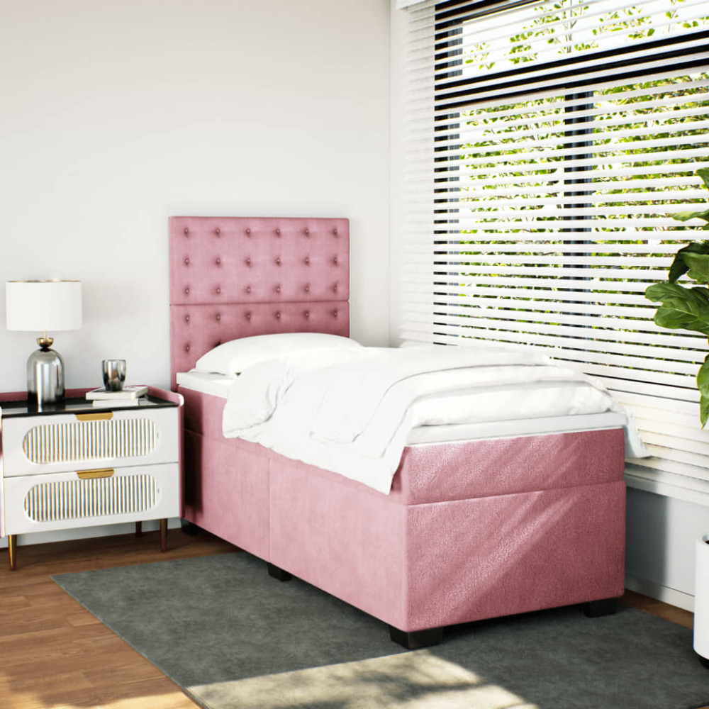 Produktbild för Ramsäng med madrass rosa 80x200 cm sammet