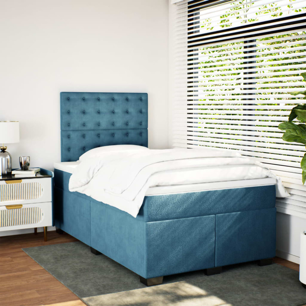 Produktbild för Ramsäng med madrass blå 120x190 cm sammet