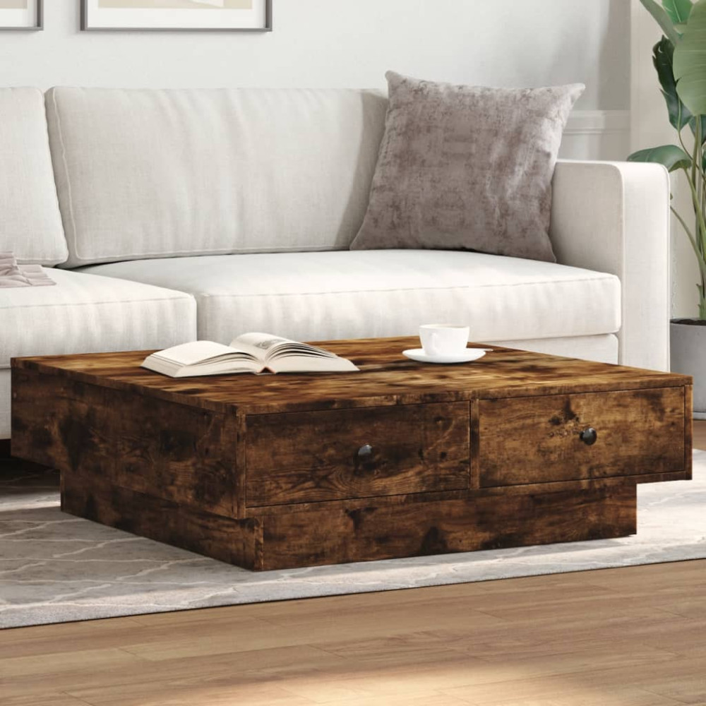 Produktbild för Soffbord rökfärgad ek 90x90x28 cm konstruerat trä