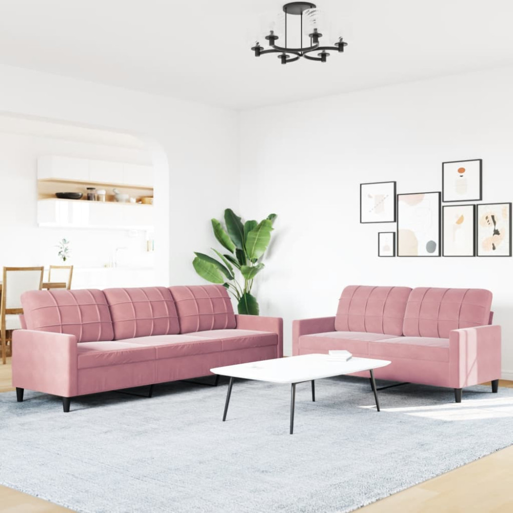 Produktbild för Soffgrupp med dynor 2 delar rosa sammet
