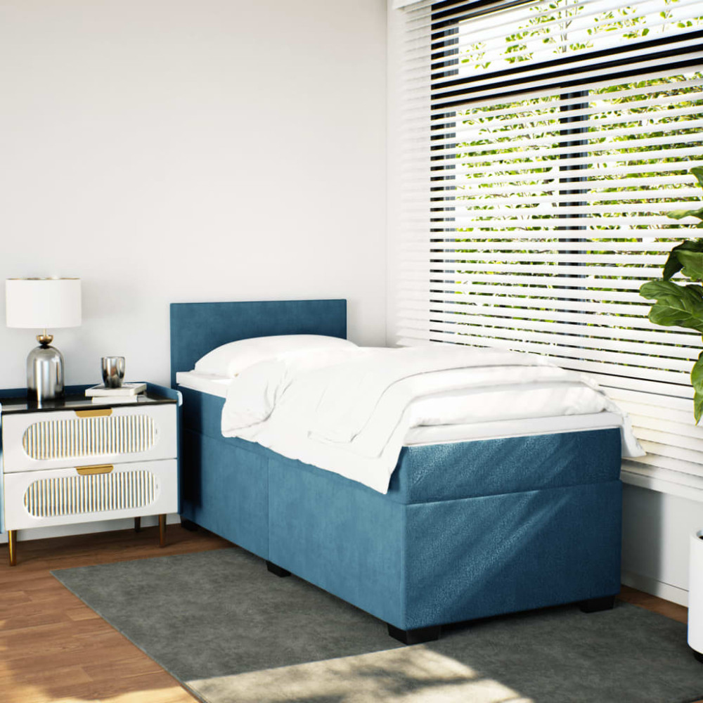 Produktbild för Ramsäng med madrass blå 90x200 cm sammet