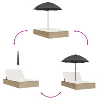 Produktbild för Dubbel solsäng med dynor och parasoll beige konstrotting