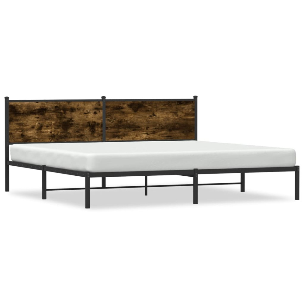 Produktbild för Sängram utan madrass metall rökfärgad ek 193x203 cm