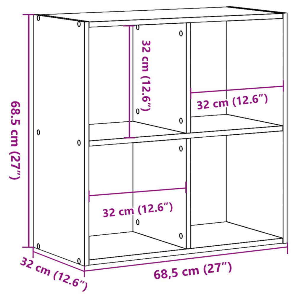 Produktbild för Bokhylla ek 68,5x32x68,5 cm konstruerat trä