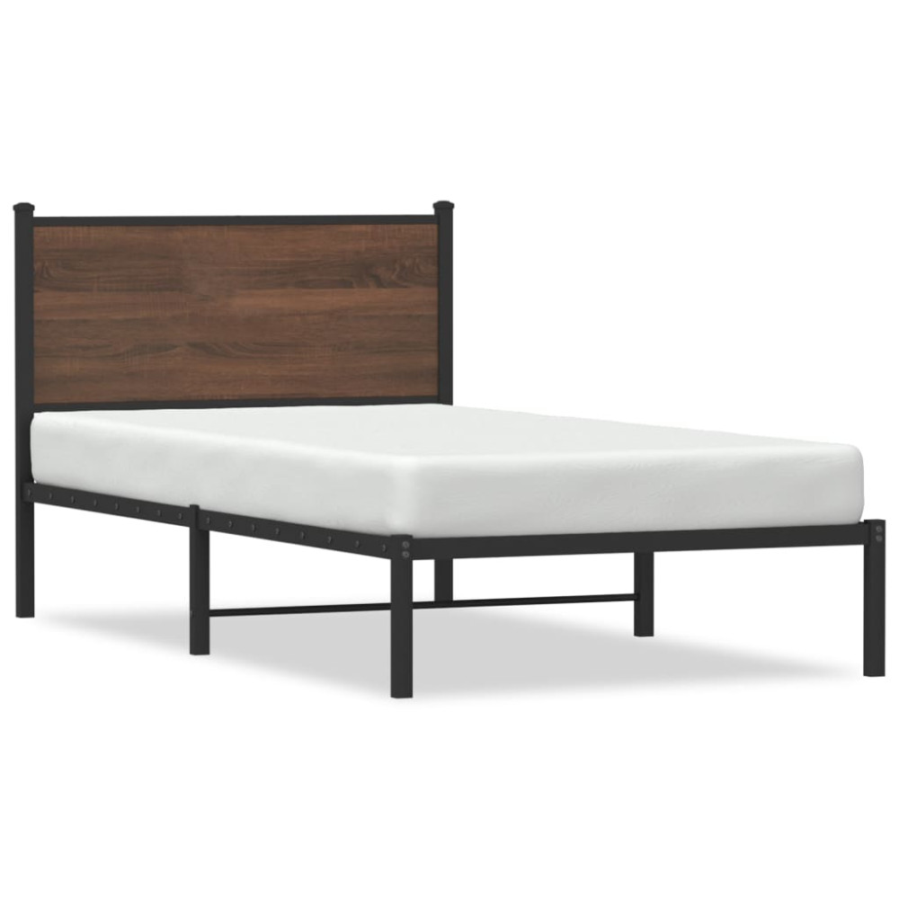 Produktbild för Sängram utan madrass metall brun ek 107x203 cm