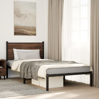 Produktbild för Sängram utan madrass metall brun ek 107x203 cm
