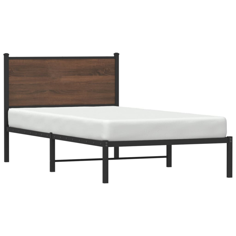Produktbild för Sängram utan madrass metall brun ek 107x203 cm