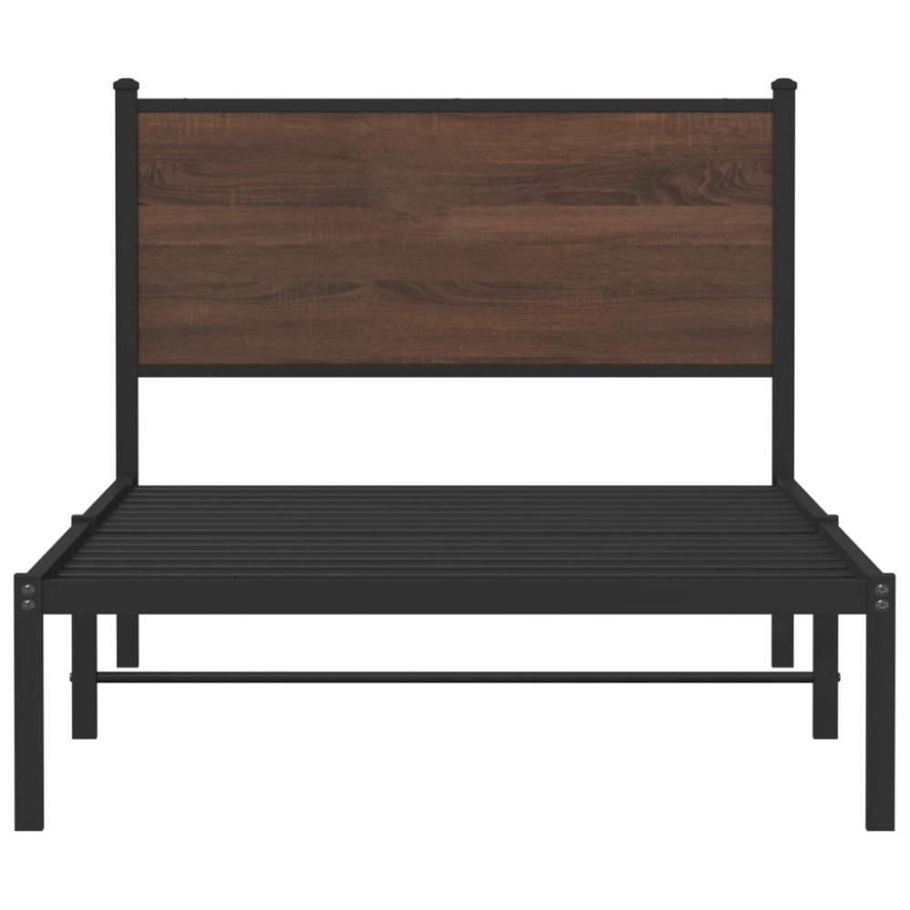 Produktbild för Sängram utan madrass metall brun ek 107x203 cm