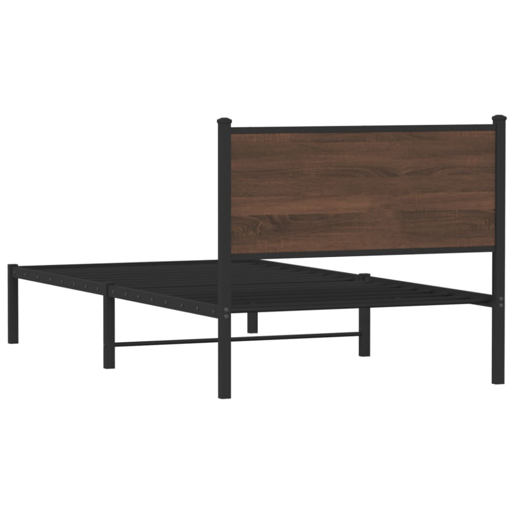 Produktbild för Sängram utan madrass metall brun ek 107x203 cm