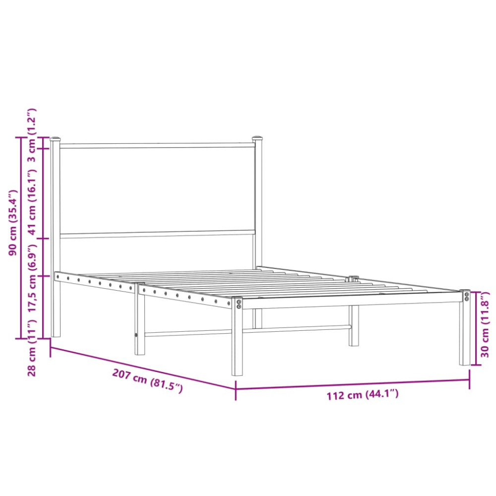 Produktbild för Sängram utan madrass metall brun ek 107x203 cm