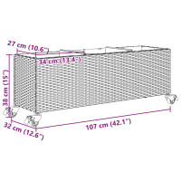 Produktbild för Odlingslåda med hjul & 3 krukor svart 107x32x38 cm konstrotting