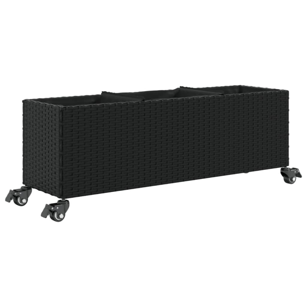 Produktbild för Odlingslåda med hjul & 3 krukor svart 107x32x38 cm konstrotting