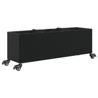 Produktbild för Odlingslåda med hjul & 3 krukor svart 107x32x38 cm konstrotting