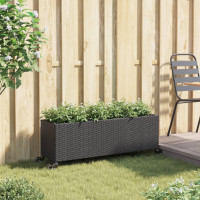 Produktbild för Odlingslåda med hjul & 3 krukor svart 107x32x38 cm konstrotting