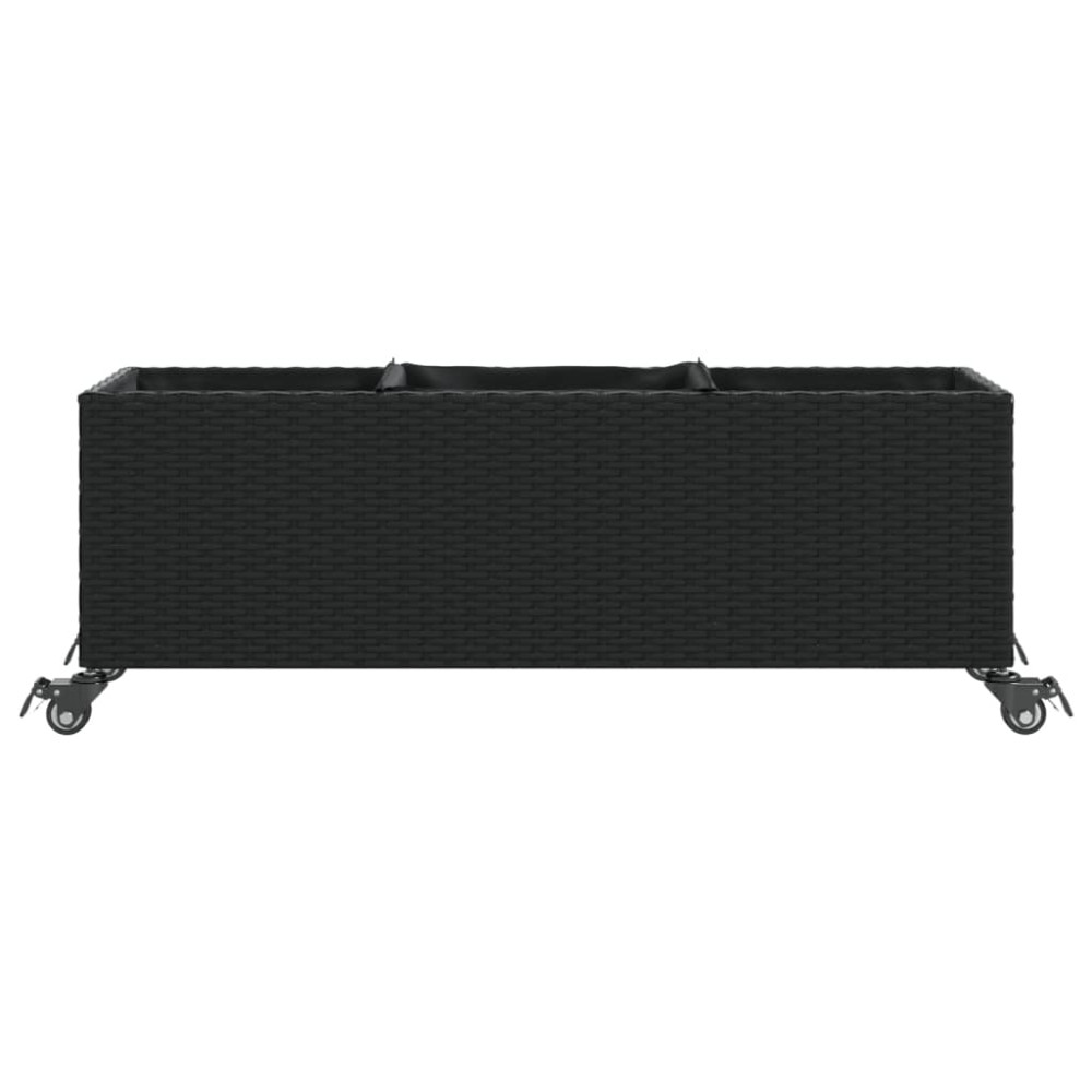 Produktbild för Odlingslåda med hjul & 3 krukor svart 107x32x38 cm konstrotting
