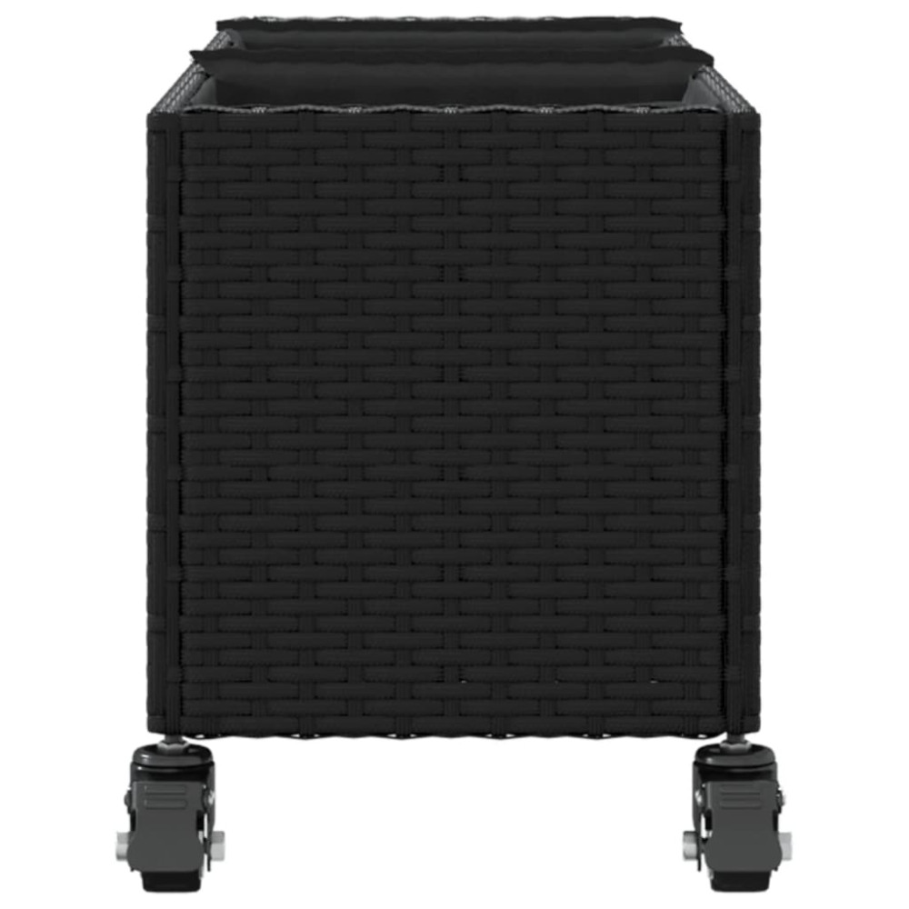 Produktbild för Odlingslåda med hjul & 3 krukor svart 107x32x38 cm konstrotting
